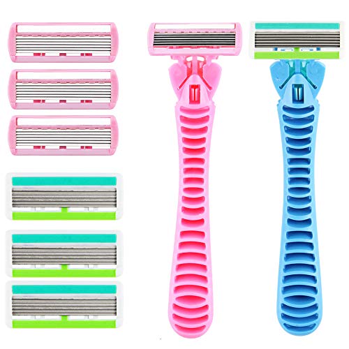 Wpxmer 2 Pack Women's 6-Blade Disposable Shaving Razors With 6 Replacement Heads