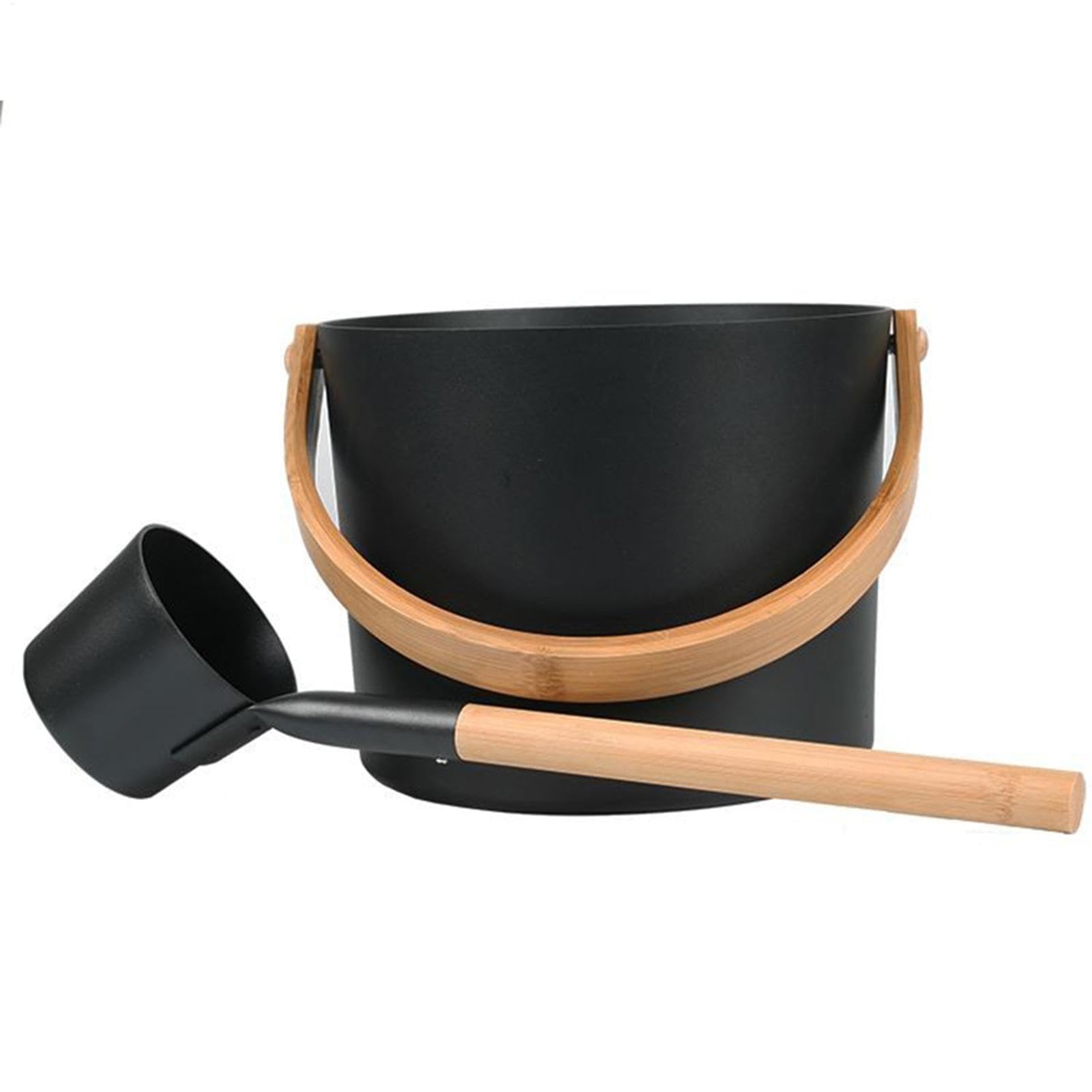 Sauna Bucket and Ladle Set, 1.85 Gallon (7L) Sauna Water Bucket and 16.7? Sauna Ladle, Aluminum Sauna Barrel with Wooden Handle, Sauna Accessories, Gift for Sauna Lover