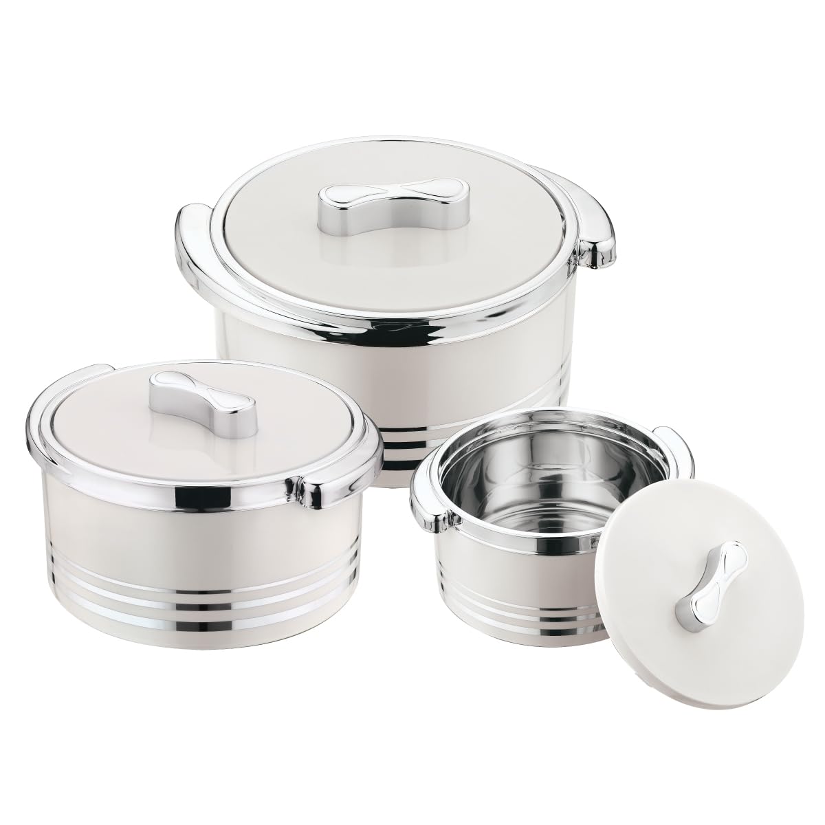 Pinnacle Isolierte Auflaufform mit Deckel, 3-teiliges Set, 3,7/2,6/1,5 qt. Hot Pot Speisenwärmer/Kühler – Thermo-Suppen-/Salat-Servierschüssel, Edelstahl-Behälter für heiße Speisen, tolles