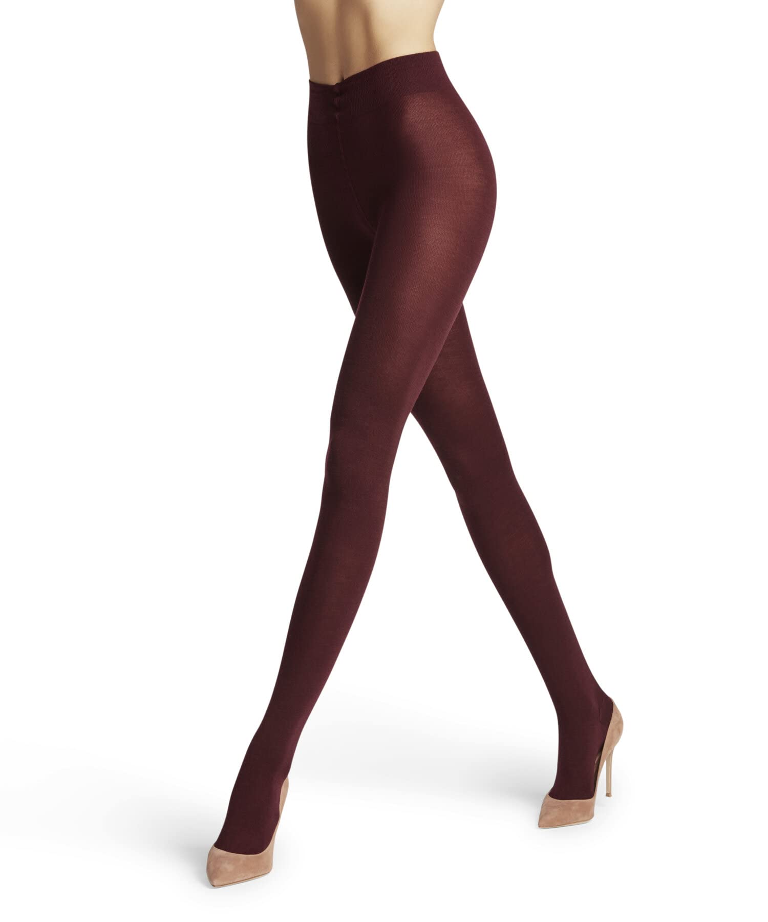 FALKE Women's Softmerino W Ti Wool Cotton Thick Plain 1 Pair Tights, Red Barolo 8596, M