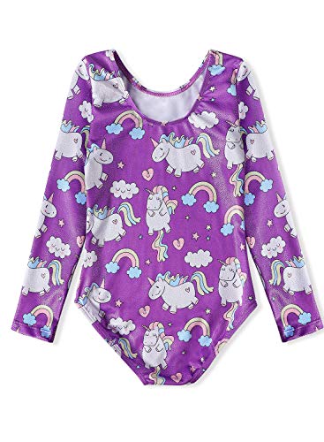 HOZIY Gymnastics Leotards for Girls Unicorn Pink Purple Sparkly Dancewear Activewear Quick Dry