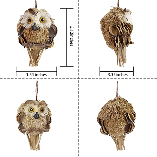 2 Pcs Handmade Hanging Owl Ornament - Creativity Straw Ornaments Brown Owl Decor Gifts Natural Material Suitable For Home Living Room Office Christmas Halloween By Qadiraqian #TOP1