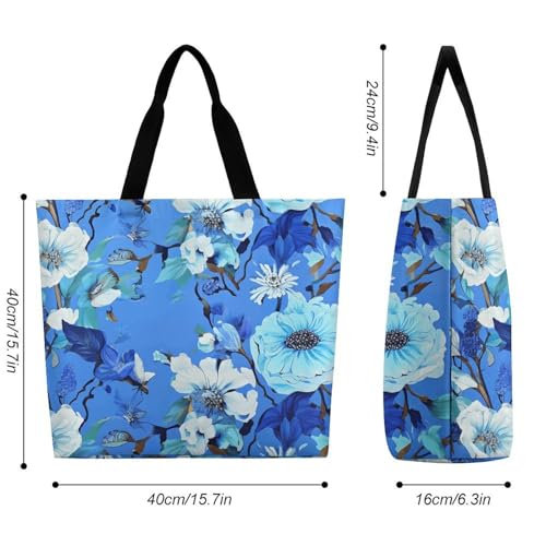 Blue Floral Large Grocery Tote Bag Women Fashion Handbag Duty Reusable Shoulder Bag for Travel Vacation Shopping Beach Bags2