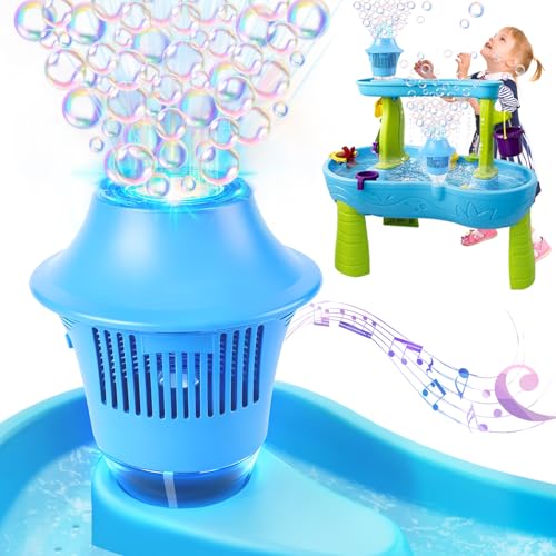 Water Table Bubble Machine Toy for Step2 Rain Showers Water Table Automatic Bubble Maker Rechargeable Summer Outdoor Water Play Table Accessories with Light & Music for Toddlers Kids Ages 3+