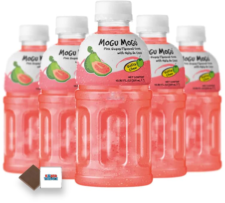 Mogu Mogu Flavored Drinks 6x320ml, PINK GUAVA - Nata De Coco Juice - Refreshing Taste - Fun Drinking During Hot Summers Or Take Them On Trips & Picnics Boxed Treatz