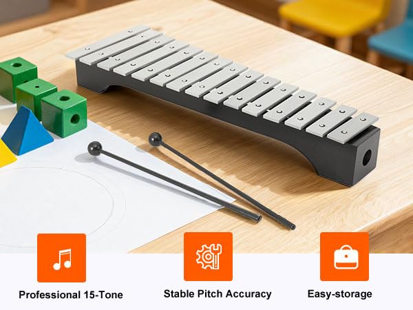 Image of 15-Note Glockenspiel Xylophone - Aluminum Glockenspiel with 2 Mallets, Percussion Instrument with Carrying Bag