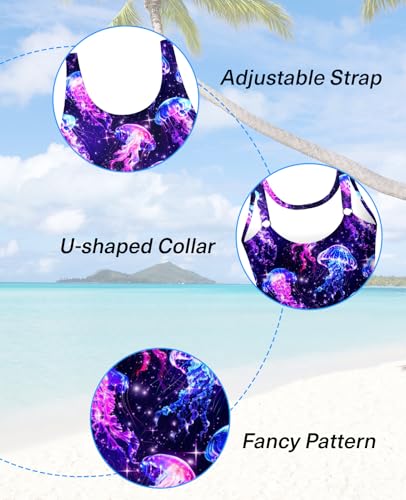 Image of Yousie Girls Swimsuit One Piece Tropical Kids Bathing Suit Swimwear Adjustable Swim Dress 5-9 Years