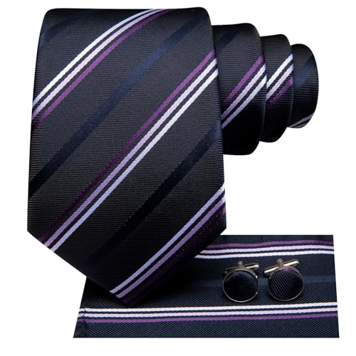 Image of Dubulle Mens Paisley Floral Silk Tie for Men Striped Necktie and Pocket Square Cufflinks Set Wedding Business