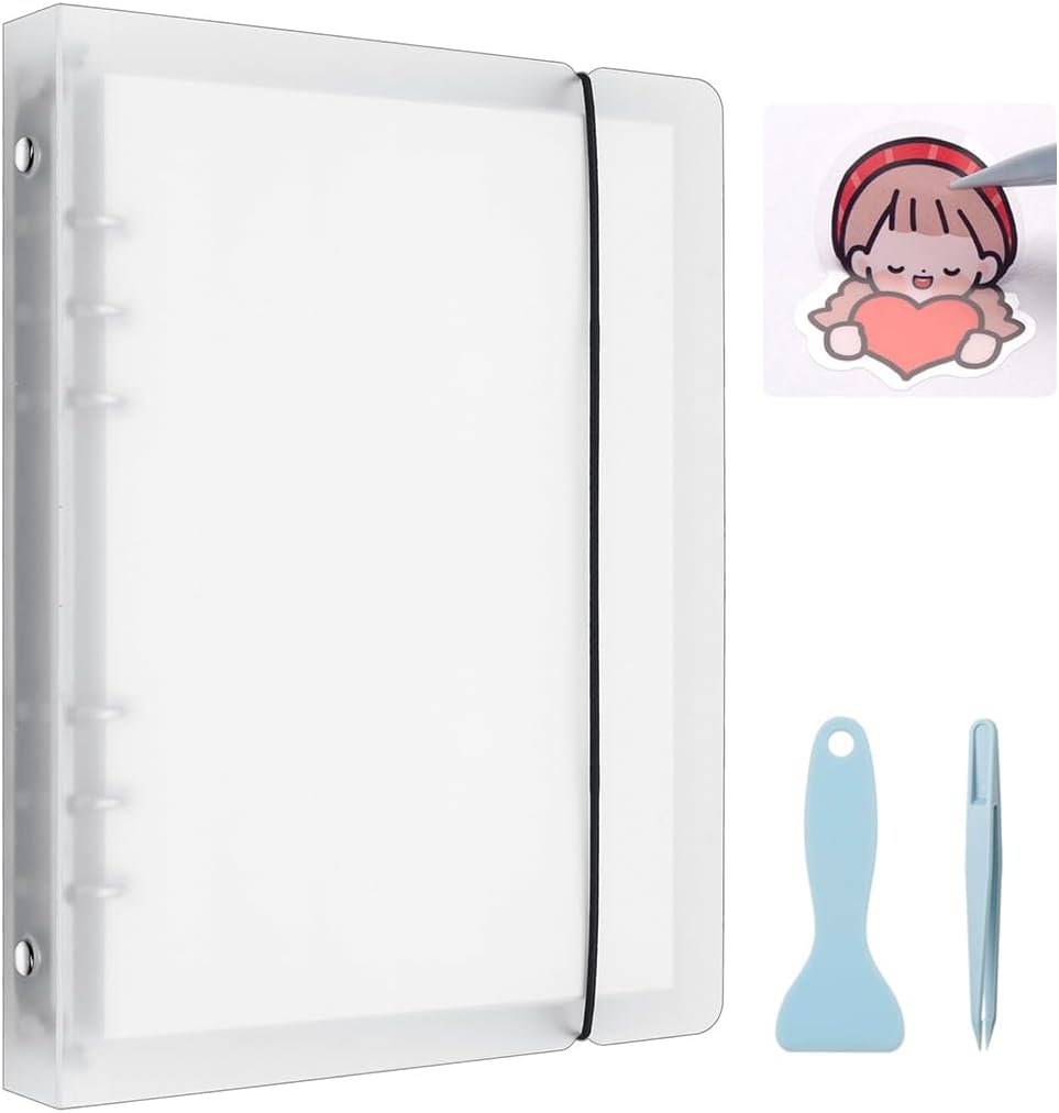 Journal Stickers Collecting Binder, 50 Sheets A5 Size Sticker Collecting Album, Waterproof Scrapbooking Album for Vinyl & Reusable Stickers with Tweezer & Removal Tool