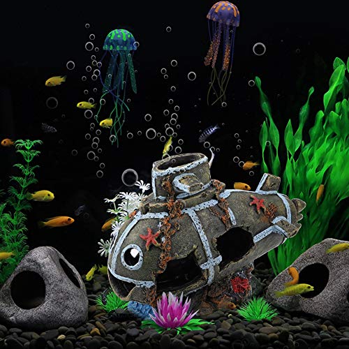 Nikou Resin Fishing Boat, Artificial Damaged Submarine Aquarium Fish Tank Ornament Landscape Decoration Decor - Image 2