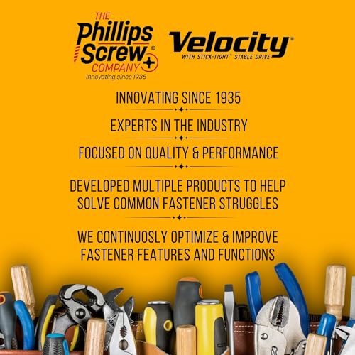 Image of Velocity Interior 2 Inch Wood Screws Contractor Pack (Size #8, 435 Pcs) - Self Tapping Screws with Phillips Bits, Stick Tight Technology, Carbon Steel with Zinc Plating, Durable Storage Organizer