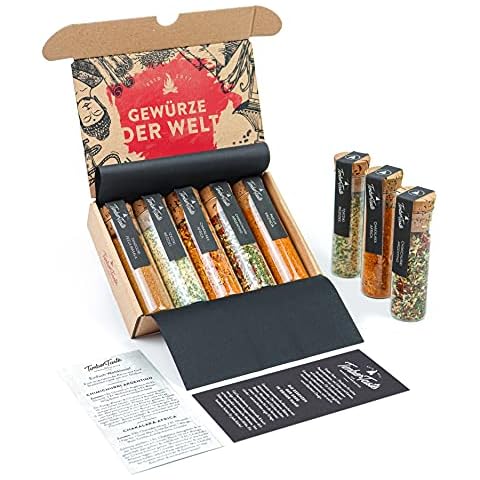 TIMBER TASTE® 5 Gewürze aus aller Welt - Seltene Gewürze Geschenkset Männer - Ausgefallenes Vatertagsgeschenk Gewürzset Grillgewürze - Geschenk zum Vatertag - 5 Gewürze Set Geschenk für Köche Cover