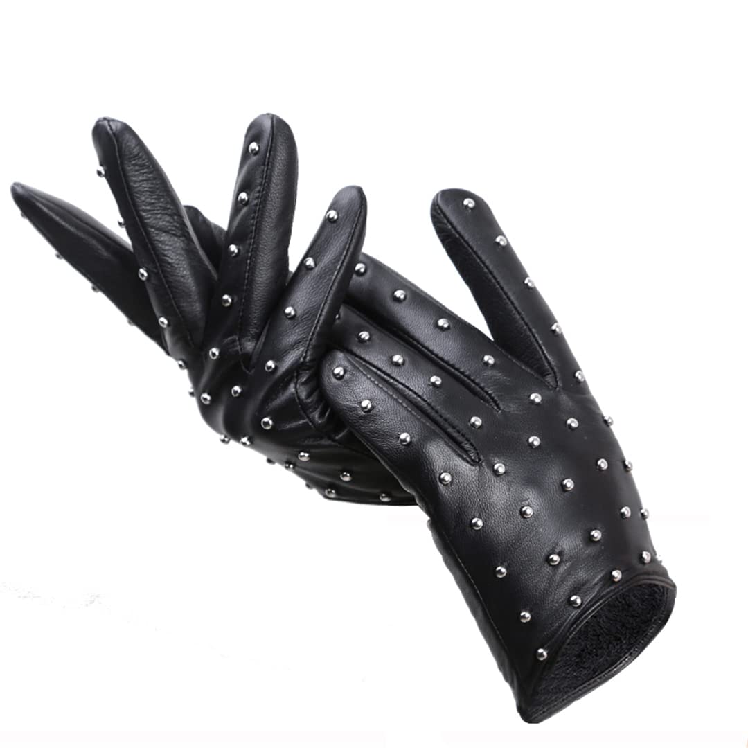 Guantes de moto de invierno con tachuelas de piel de oveja sintética fina y cálida
