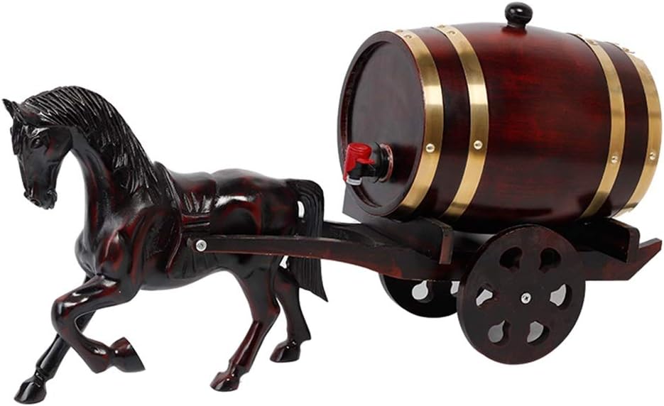 Oak Wine Storage Barrel 5L Oak Barrel, Personalized Horse-Drawn Car Model Home Solid Wood Decoration Wedding Decoration Supplies for Storing Wine Juice and Other Drinks