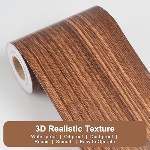 Image of JUNART Wood Grain Repair Tape(10cmx1000cm), Self-Adhesive Waterproof Realistic Textured Repair Duct Tape for Tables, Baseboards, Doors, Windows, and Floors with Plastic Scraper(Walnut Wood)