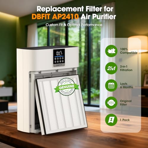 DBFIT Replacement Filter for AP2410 Air Purifier – 2-in-1 Air Purifier Filter, Activated Carbon, Removes Pollen, Pet Dander, Smoke, Dust & Odors, 1 Pack