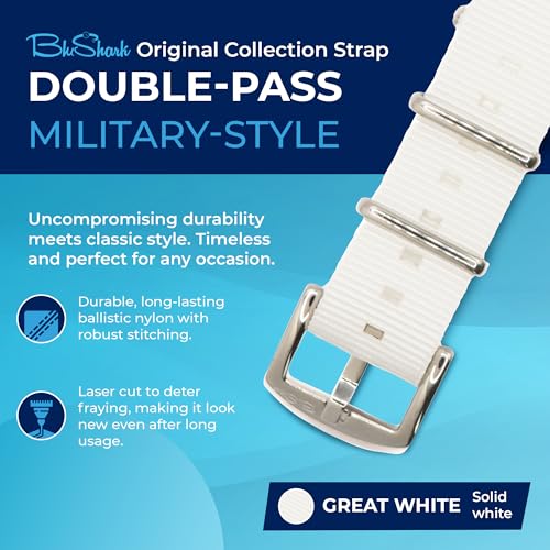 Image of BluShark - Original Collection Military-Style Waterproof Watch Strap, Fits All Timepiece Brands, Durable Nylon Wristwatch Accessories with Stainless Steel Buckle - 18mm, 20mm, 22mm & 24mm Watch Bands