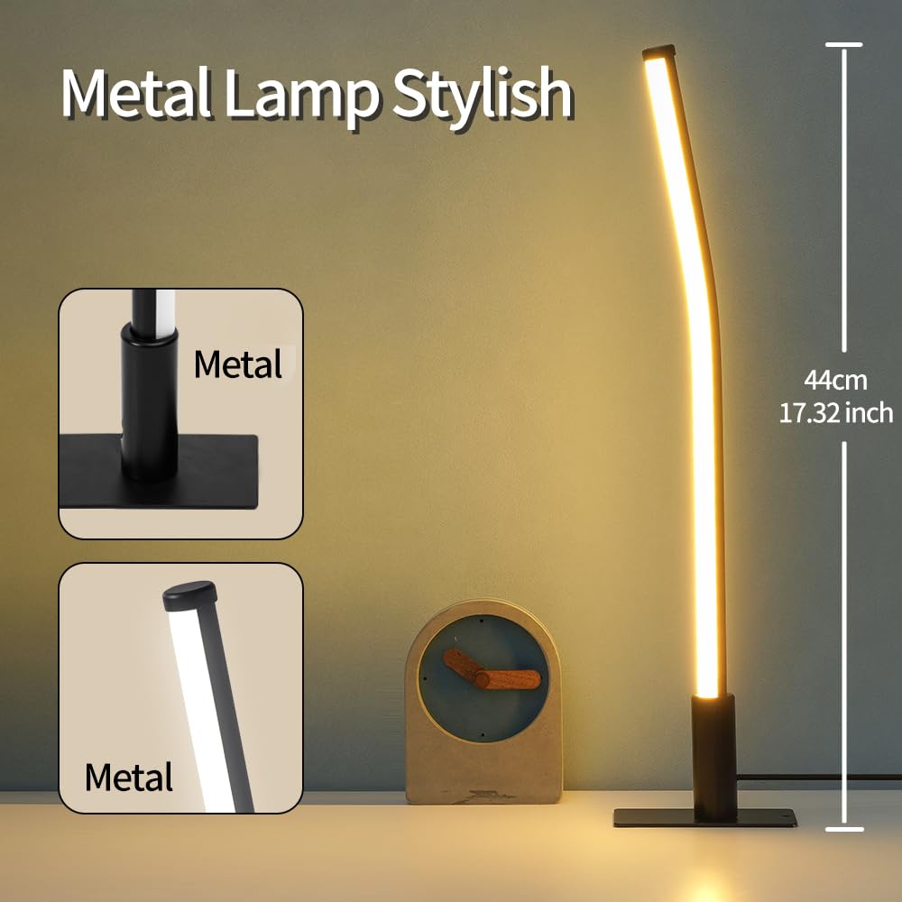 GEPROSMA Bedside Lamp Slim with Cable(USB 5V 2A),Metal Table Lamp 17.4”/44CM,Thin Small Dimmable Desk Light 3 LED Modes,Stylish Minimalist Modern Design,for Bedroom Living Room Home Office,Black - Image 4