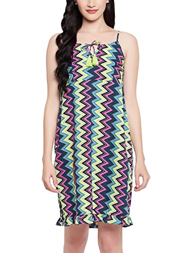 Image of Clovia Women's Crepe Striped Resort Wear Slip Dress with Ruffles