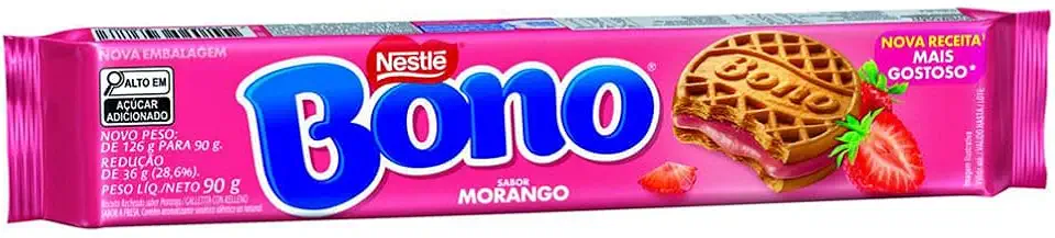 Biscoito Recheado Sabor Morango Bono 90g