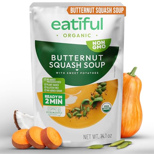 Image of EATIFUL Butternut Squash Soup, Ready To Eat Creamy Pumpkin Soup With Sweet Potatoes, Made With Organic Vegetables, Plant Based, No Added Preservatives, Gluten Free, NON GMO, 14.1 Ounce (Pack of 1)