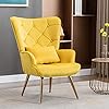 Artechworks Curved Tufted Accent Arm Leisure Chairs Buttoned HIgh Back Dinning Dressing Lounge Chair with Golden Metal… 51nD2D C8kL. SS100