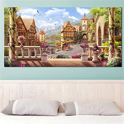 Peinture diamant 5D grande taille pour illuminer le salon avec un paysage de ville féerique 5D