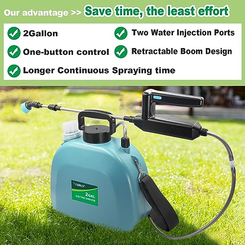 Battery Powered Sprayer 2 Gallon, Upgrade Powerful Electric Sprayer with 3 Mist Nozzles, Rechargeable Handle, Retractable Wand, Garden Sprayer with Adjustable Shoulder Strap for Lawn,Garden,Cleaning - Thumbnail 7