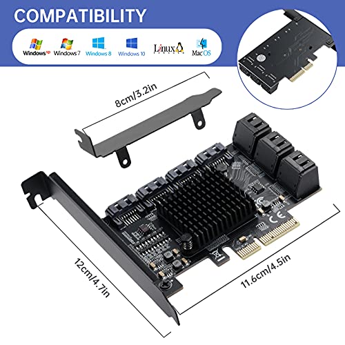 PCIE Schnittstelle-4X SATA Karte 10 Ports, mit 10 SATA Kabel und Low Profile Halterung, PCIE zu SATA Erweiterungskarte, ASM1166+JMB75 Chips