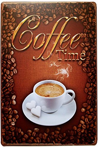 ERLOOD Coffee Time Retro Vintage Decor Metal Tin Sign 12 X 8