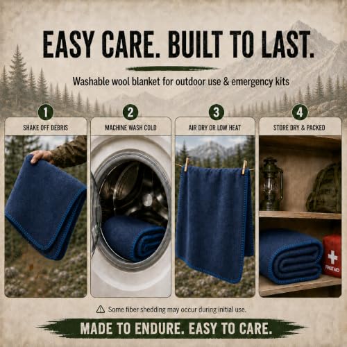 Image of Jmr Usa Inc. Military Wool Blanket for Camping and Everyday Use, Fire Retardant Extra Thick and Warm Outdoor Wool Blanket, Navy, 62x84