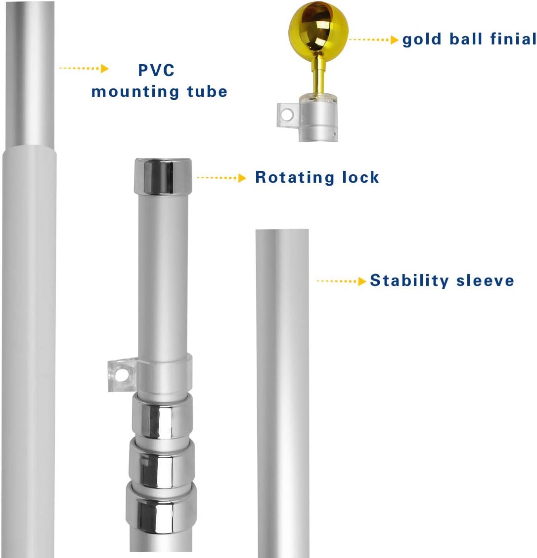 25ft Telescopic Aluminum Flagpole with U.S. Flag and Ball Top Kit Support Fly 2 Flag, Outdoor In Ground Heavy Duty American Flag Poles for Commercial or Residential, Silver