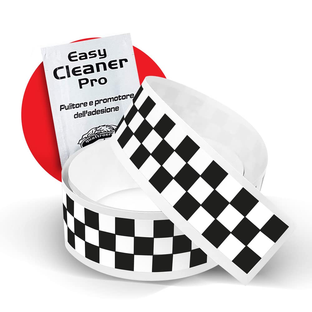 4R Quattroerre.it 10218 Checkes Trim Stripe Strisce Adesive a Scacchi Bianco e Nero 5 x 99 cm