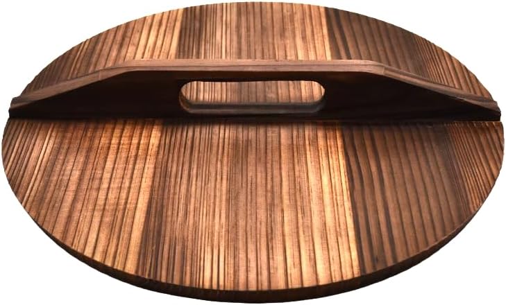 1 Pack Solid Wood Wok Lid Pot Cover (Lid 14" 355mm / Fitting Wok 14.2" 36cm), Natural Atlas Cedar Wood Lightweight Handcraft with Large Ergonomic Handle