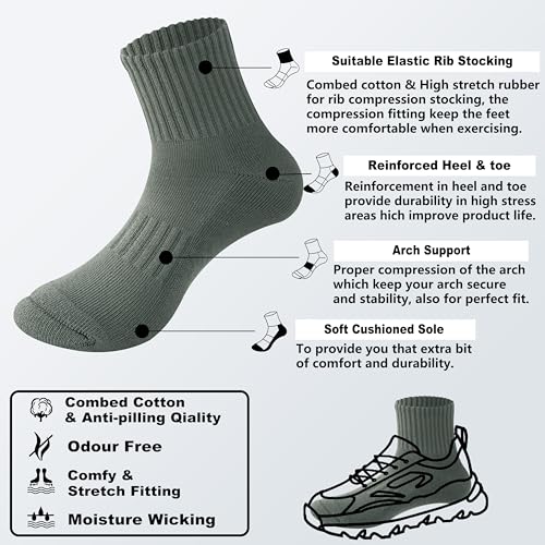 Image of MAGIARTE Womens Athletic Terry Cushioned Mini Crew Socks, 5-Pair | Running,Cycling,Sports,Outdoor Activities,Cushioned Terry,Compression Arch Support,Seamless Toe,Moisture Wicking