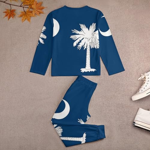 South Carolina State FlagChildren's Pajama Set Round Neck Long Sleeve Top + Pants Two-piece Set120CM3