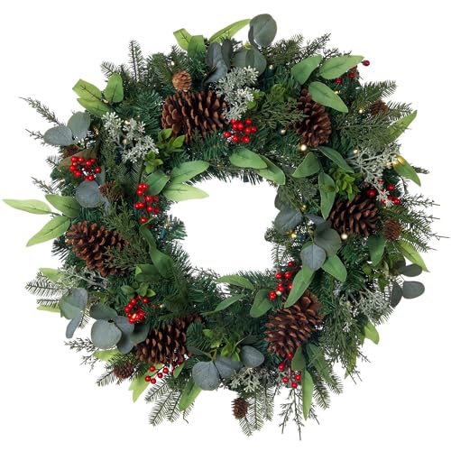 30 Inch Artificial Christmas Wreath Christmas Woods. Battery Powered Pre Lit 50 LED Mini Lights