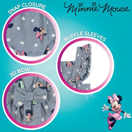 Disney Minnie Mouse Baby Girls Square Neck Chambray Romper and Headband Newborn to Infant Sizes (0-3 Months - 18 Months)4