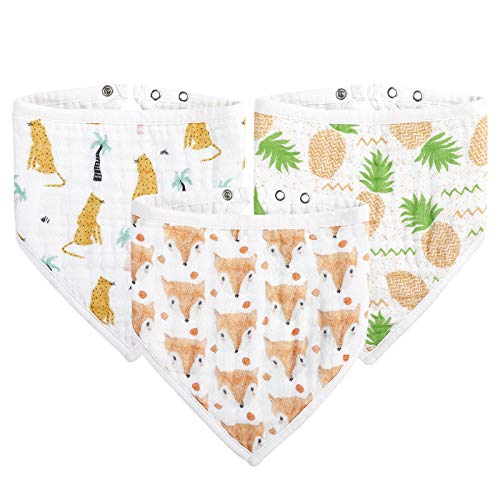 Baby Bibs for Girls,Absorbent 3-Layer 100% Cotton Muslin Bibs for Girls,3 Pack Baby Bandana Drool Bibs for Toddler&Newborn,Drooling and Teething,Adjustable