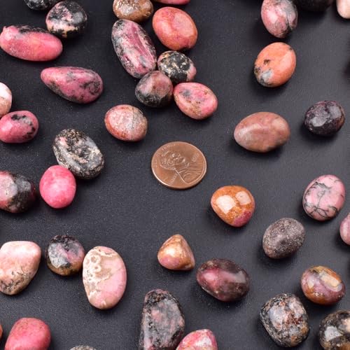 Image of Polished Rhodonite Crystal Bulk - 0.5 inch Colorful Tumbled Stone Chips Rocks, 10 oz Crushed Sea Glass Vase Filler Small Stones for Healing, Reiki, Crafting, Home Decor
