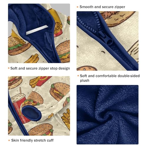 Fast Food and French Fries Hamburger Girls Fleece Jacket Girls Fall Jacket Boys Coats Zip Up Hoodie Outerwear 2-10T3