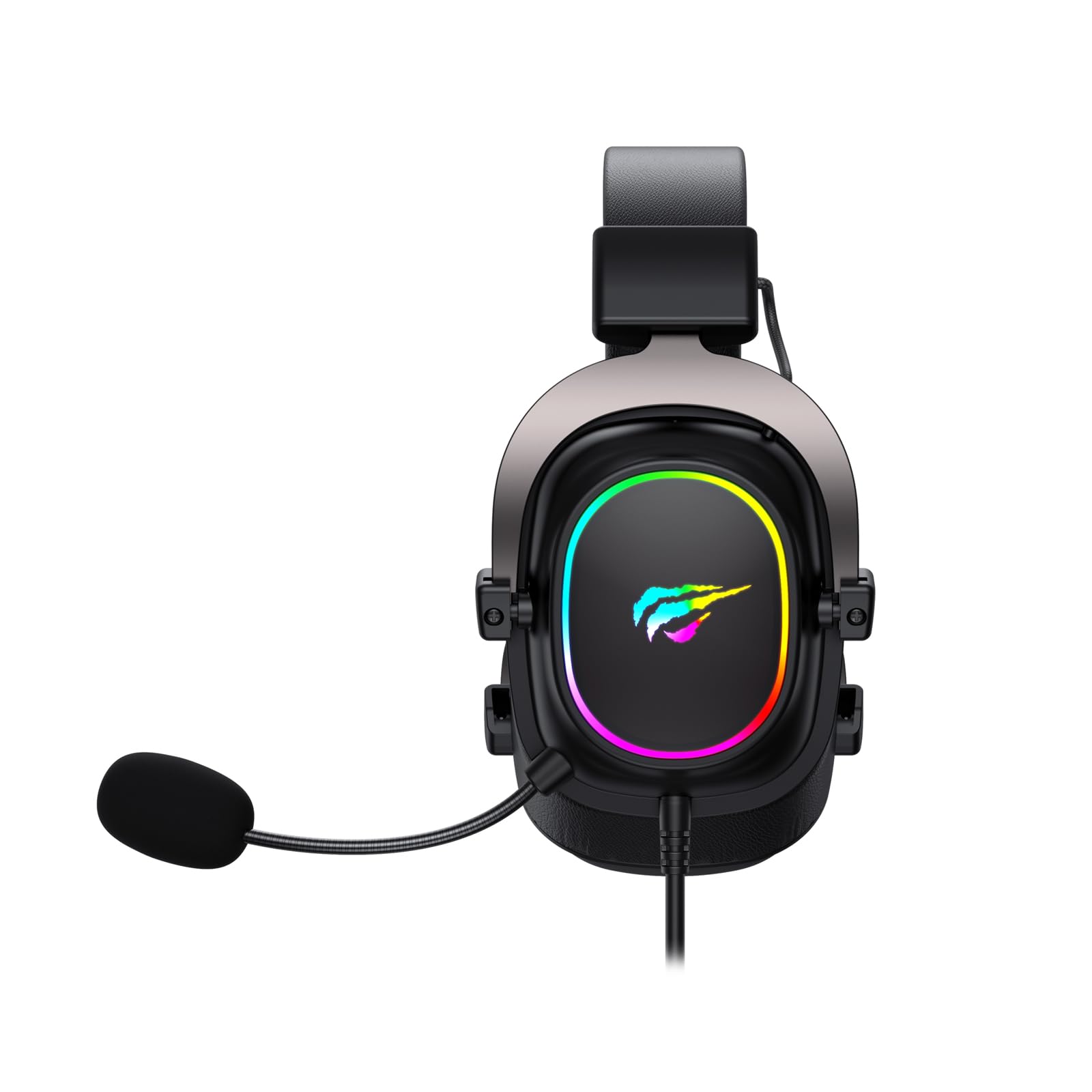 Havit H2002p RGB Gaming Headset mit Mikrofon – 50 mm Treiber – 7.1 Kopfhörer mit Kabel Surround Sound – Memory Foam Ohrpolster, Verstellbarer Kopfbügel - 2 m Spiralkabel (Schwarz, Ocker)