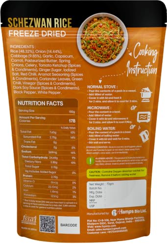 Image of FzyEzy Freeze-Dried Instant Meal Pack - Ready-to-Eat Travel Food | Lightweight, Long Shelf Life | Ideal for Camping, Hiking, Trekking, Emergency Survival | No Preservatives | Veg Meals (Schezwan Rice)