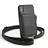 iPhone Xs Max Wallet Case, ZVE iPhone Xs Max Case with Credit Card Holder Slot Crossbody Chain Handbag Purse Wrist Zipper Strap Case Cover for Apple iPhone Xs Max 6.5 inch - Black