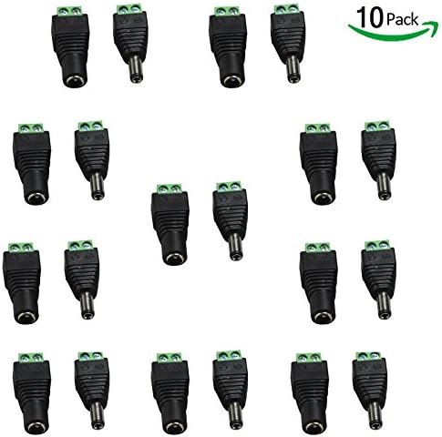 LEDneighbor Screw DC Connector Solderless 5 Famle + 5 Male 5.5x2.1mm DC Power Cable Jack Adapter Connector Plug for LED Strip CCTV Camera
