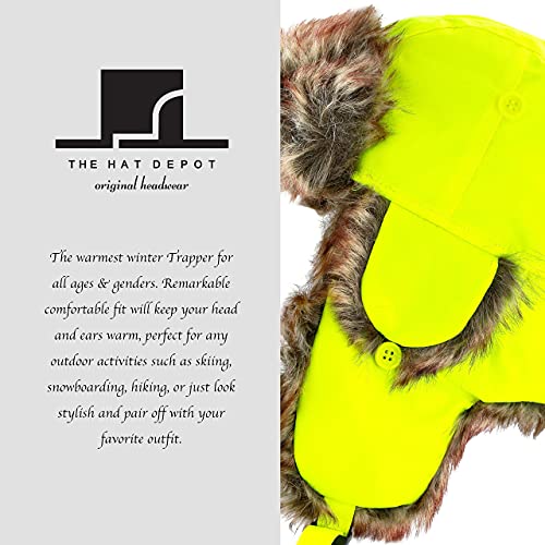 Image of Faux Fur Safety Reflective Plain Plaid Aviator Trapper Hat Snow Ski Trooper Winter Cap