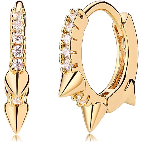 Mevecco Gold Huggie Hoop Earrings for Women 14K Gold Plated Turquoise Hoop Earrings Cuff Earrings Huggie Stud Gold Sleeper Earrings for Women …