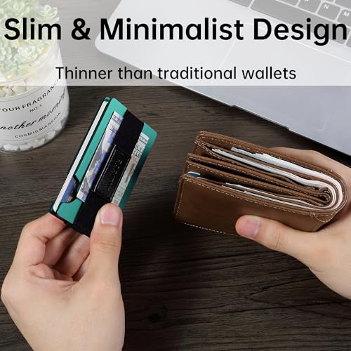 Image of Minimalist Carbon Fiber Wallet for Men, Money Clip Cash Strap Wallet, RFID Blocking Metal Wallet Aluminum Card Holder,Front Pocket Wallet