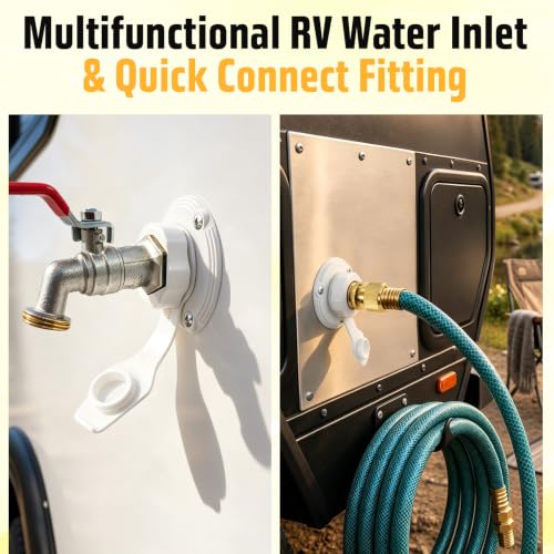 Image of Loyala RV City Water Inlet with Check Valve RV Water Inlet Connection | RV Water Inlet Replacement with 90 Degree Brass Hose Elbow RV Water Fill Inlet for RV Camper Motorhome Trailer Boat