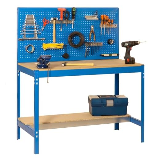 SimonRack Banco de Trabajo Taller, Capacidad Carga 400 kg, 1445x910x610 mm, Mesa de Trabajo, Azul/Madera - BT2